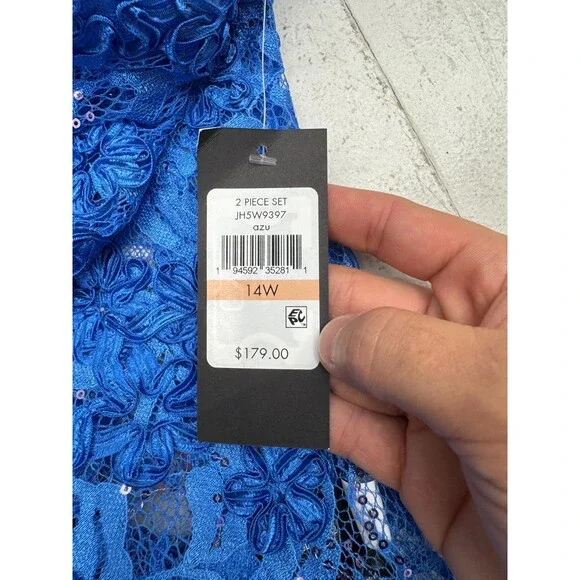 Jessica Howard Solid Blue Lace Long Sleeve Lingerie Cover Up Womens Size 14W - Picture 4 of 6